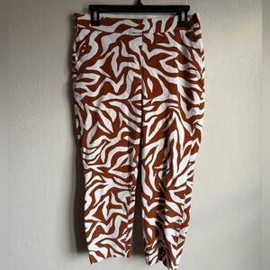 Spanx On-the-Go Slim Ankle Pant Brown White Clay Zebra Print Pull On Womens M